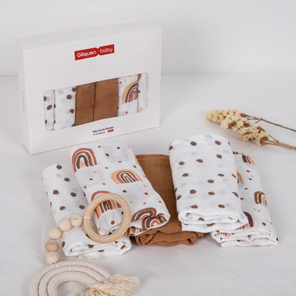 GLLQUEN Musselintücher für Babys, 6 Stück Spucktücher aus Baumwolle 70 cm x 70 cm, saugfähig und atmungsaktiv und ideal zum Reinigen, Abwischen und Abdecken von Neugeborenen
