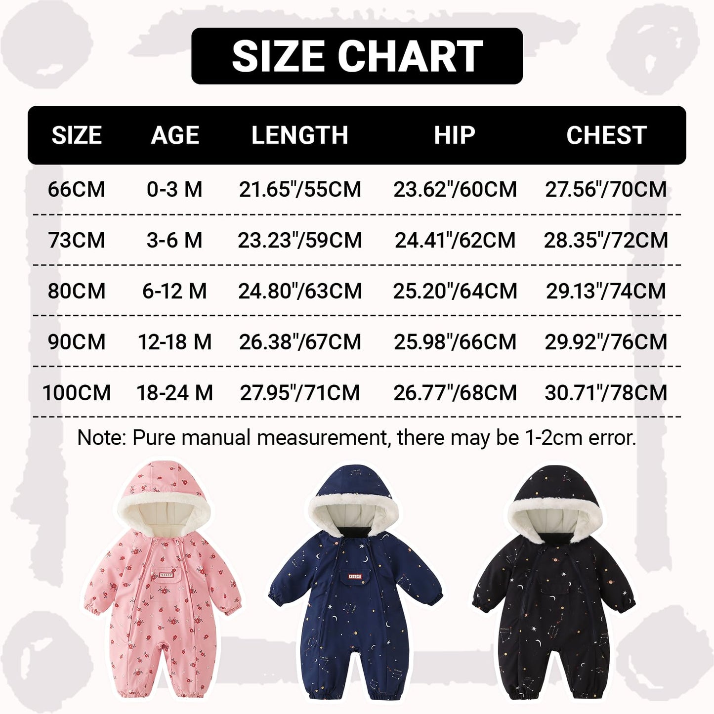 JiAmy Baby Snowsuit, Baby Boys Girls Winter Jumpsuit Romper Newborn Snow Overall for 0-24 Months