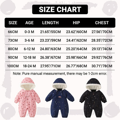 JiAmy Baby Snowsuit, Baby Boys Girls Winter Jumpsuit Romper Newborn Snow Overall for 0-24 Months