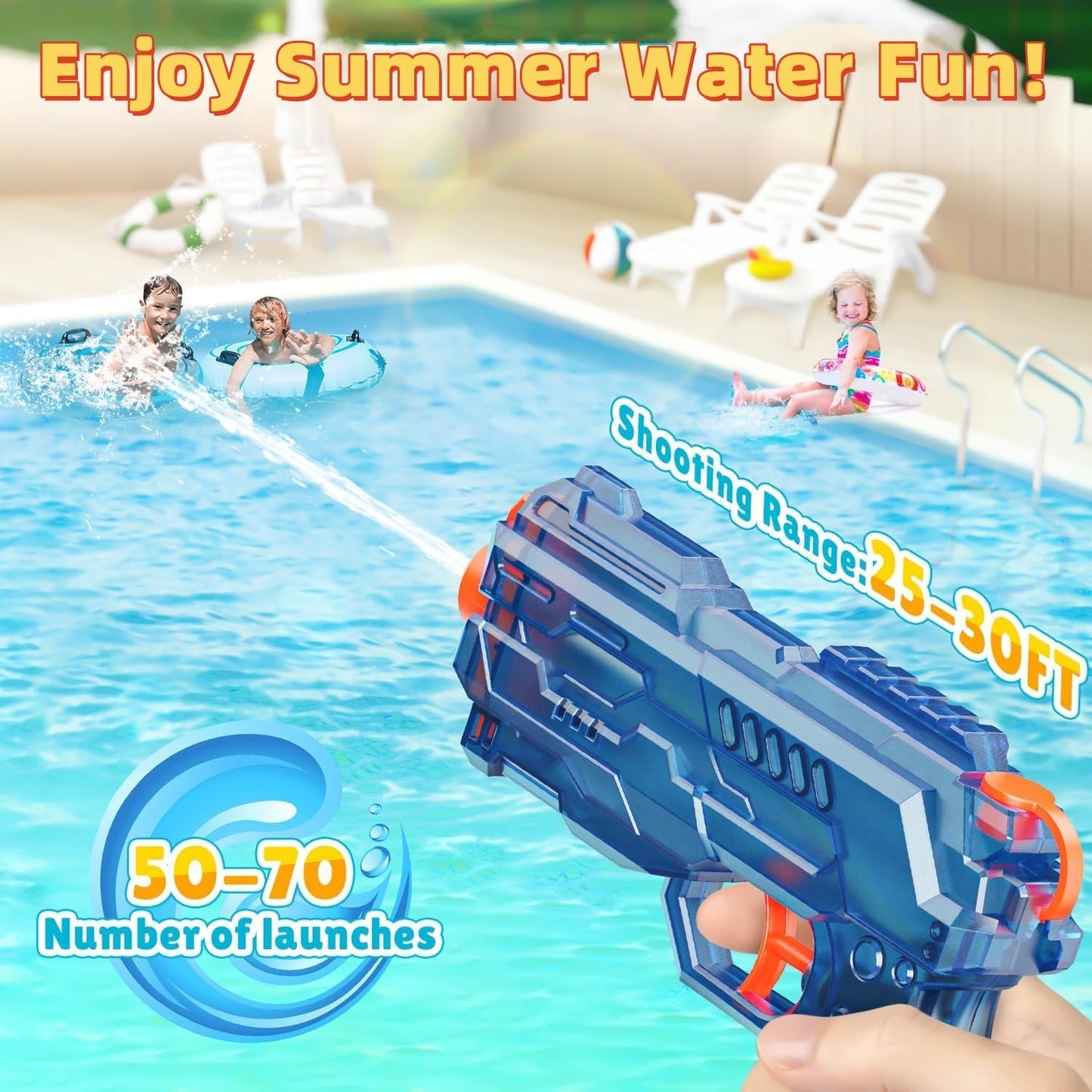 Wasserpistolen 2er-Set Wasserspritzpistole, Spritzpistole, Wasserpistole für Kinder, große Reichweite, Wasserpistole für Kinder, Erwachsene, Sommer, Außenpool und Strandspielzeug (Blau + Orange)