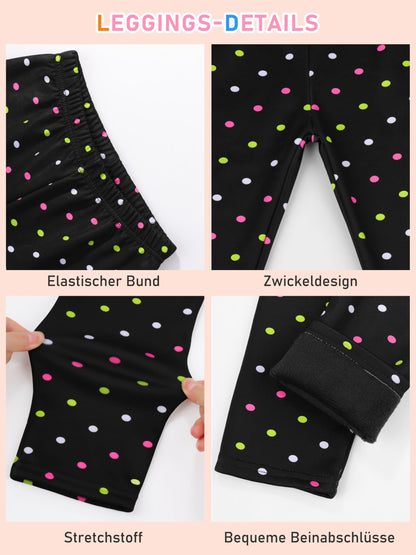 Ruisita 2 Pack Girls Winter Leggings Warm Thick Fleece Lined Leggings for Kids Ankle Length Printed Stretch Pants