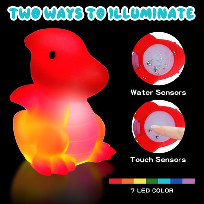 Jiosdo Bath Toy, Pack of 6 Dinosaur Bath Toys with Light, LED Bath Toy Children, Bath Toy Baby from 1 2 3 Years, Illuminates Water Toy, Bath Toys, Sensory Toy
