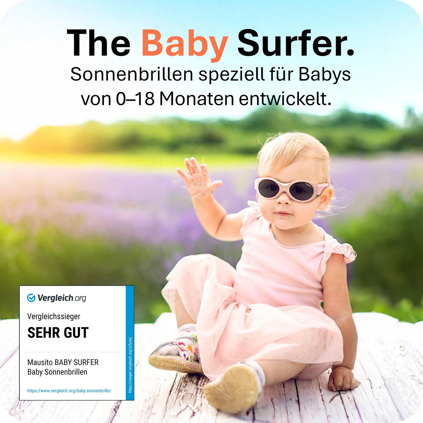 Mausito BABY Sonnenbrille 0-18 Monate Mädchen I VERGLEICHSSIEGER Sonnenbrille Baby 100% UV-Schutz I BIEGSAM & verstellbares Band I Schadstofffrei I Europäisches Design für Kinder gemacht