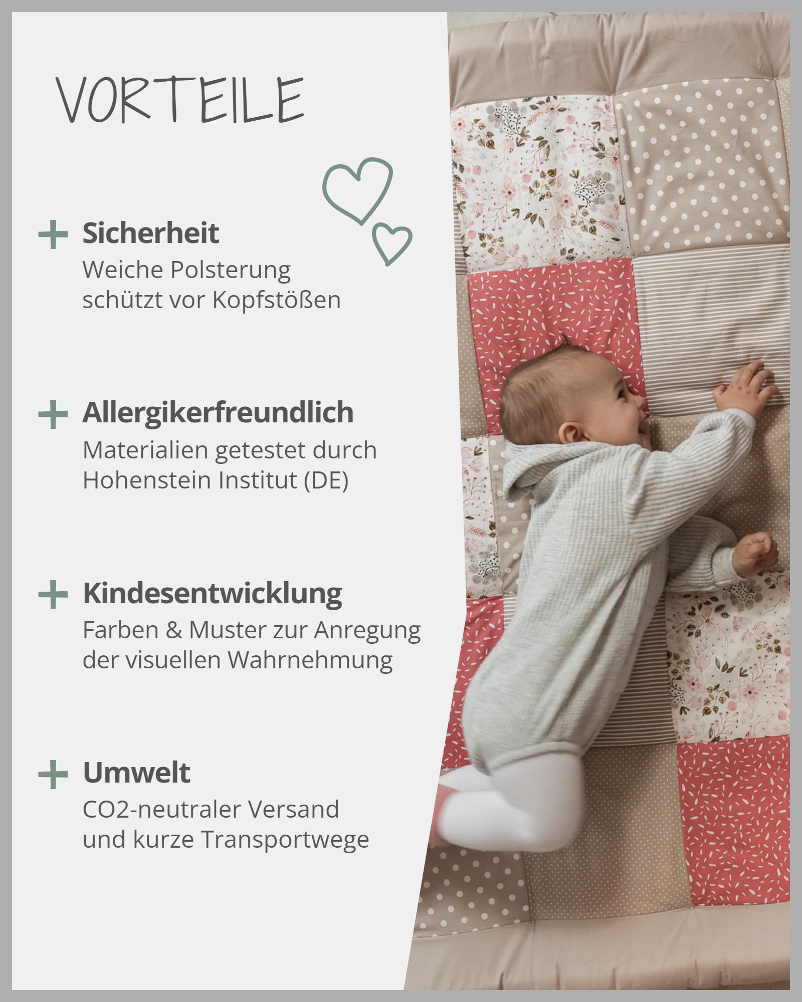 ULLENBOOM Krabbeldecke für Baby 80x80 cm, Outdoor-geeignet, 100% OEKO-TEX Materialien, Made in EU, Weich gepolstert, Eukalyptus - ideal als Spieldecke Baby - Meloni2