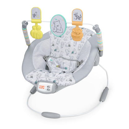 Bright Starts, Disney Baby, Winnie the Pooh Babywippe Babyschaukel mit Vibrationen, Automatischer Ausschaltfunktion, Melodien, Lautstärkeregler, Abnehmbarer Kopfstütze und Spielbogen
