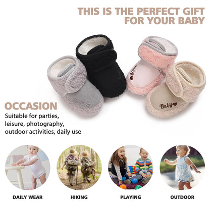TMEOG Baby Winter Shoes Thermal Baby Shoes Crawling Shoes Fleece Baby Boots Non-Slip Warm Booties Baby Boots Lined Newborn Walk Shoes for Girls Boys 0-18 Months