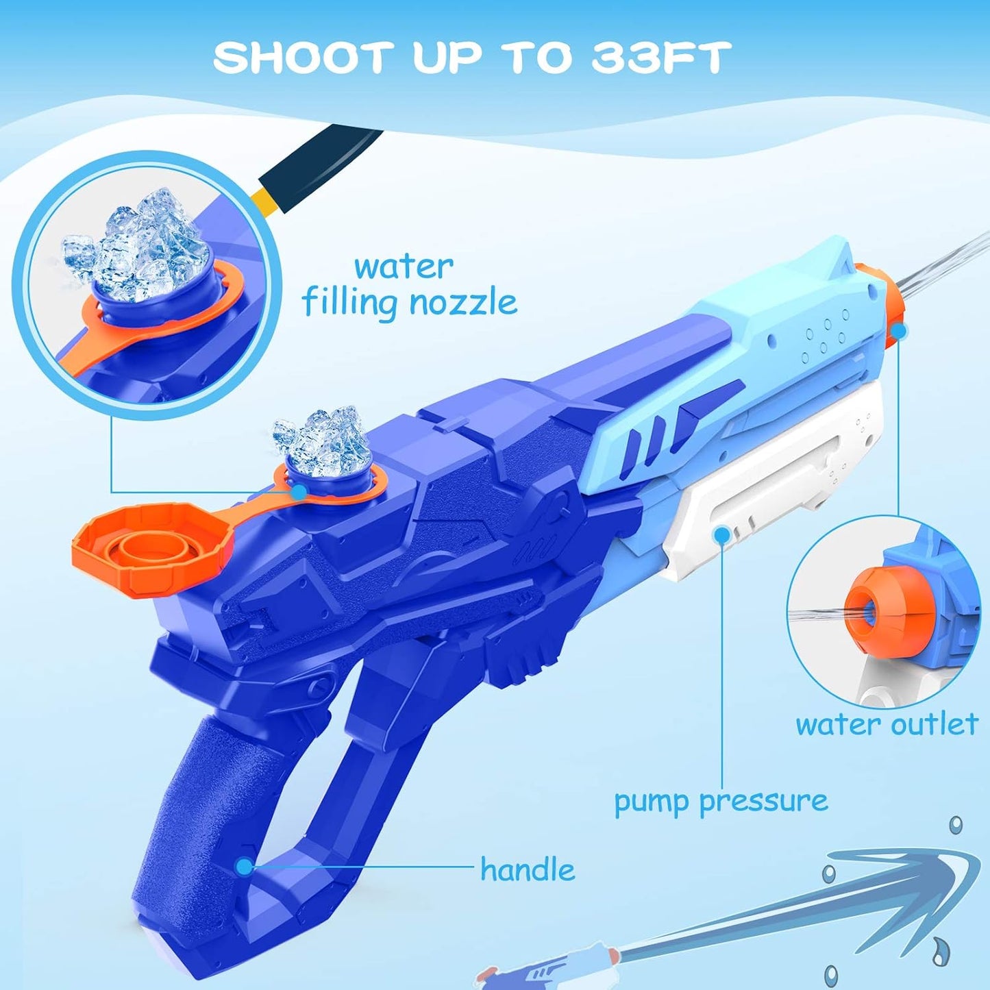 Water Gun Toy, Kiztoys Squirt Guns for Kids Adults Large Water Squirt Guns 8 - 10 Meters Long Range for Party Blaster Beach Summer Pool Water Balloons Water Toys