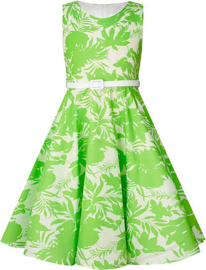 BONNY BILLY Mädchen Kleider Vintage Blumen Festlich Hochzeit Elegant Kinder Kleid mit Gürtel