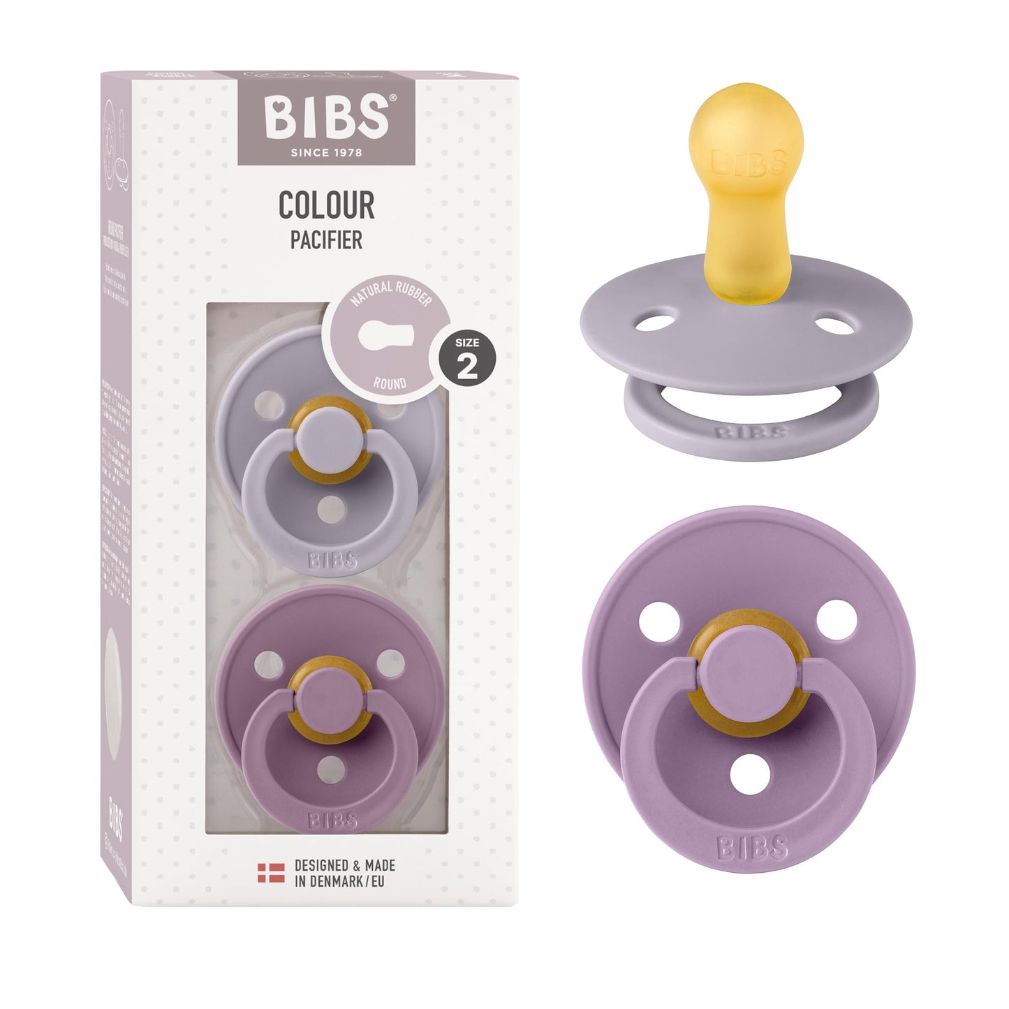 BIBS Colour Schnuller 2er-Pack, BPA-frei, Kirschform Nippel. Naturkautschuk/Latex, Hergestellt in Dänemark. Größe 2 | 6+ Monate | 2-Pack, Coral/Ruby