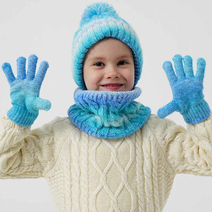 Children's Hat Scarf Gloves Set - 3-in-1 Winter Knitted Hat Scarf and Gloves Set for Children with Pom Pom Beanie, Neck Warmer & Mittens for Boys Girls Age 3-10 Years