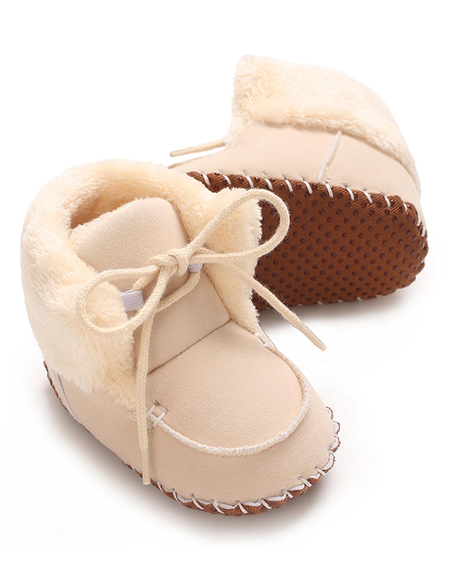 Adigau Baby Boys Girls Winter Boots Soft Sole Warm Boots Lace Flat Prewalker Snow Boots 0-18 Months