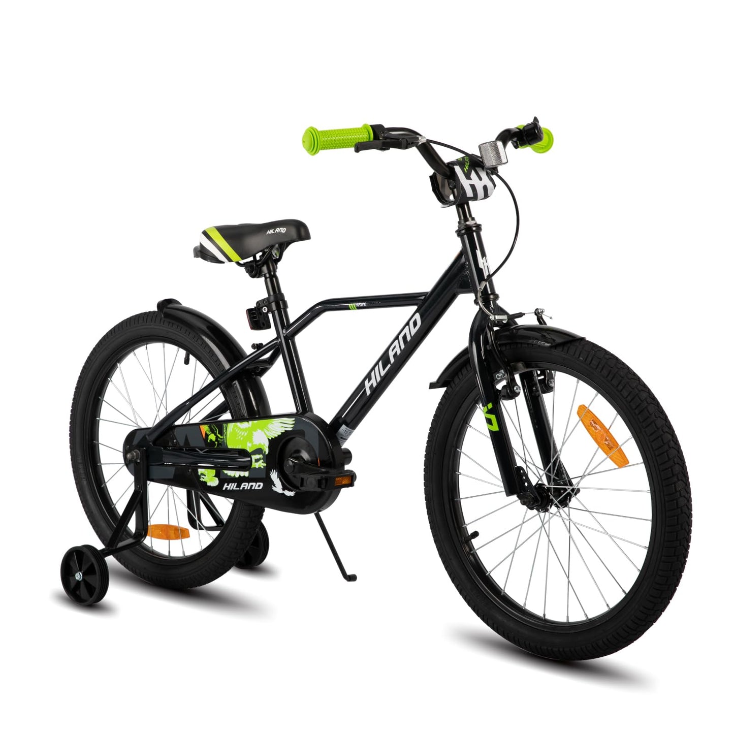Hiland 12/14/16/20 Zoll Kinderfahrrad, Jungen Fahrrad für 3-10 Jahre, mit Stützrädern, Kinderfahrrad mit Handbremse und Rücktrittbremse, Schwarz/Grün/Blau/Orange - Meloni2