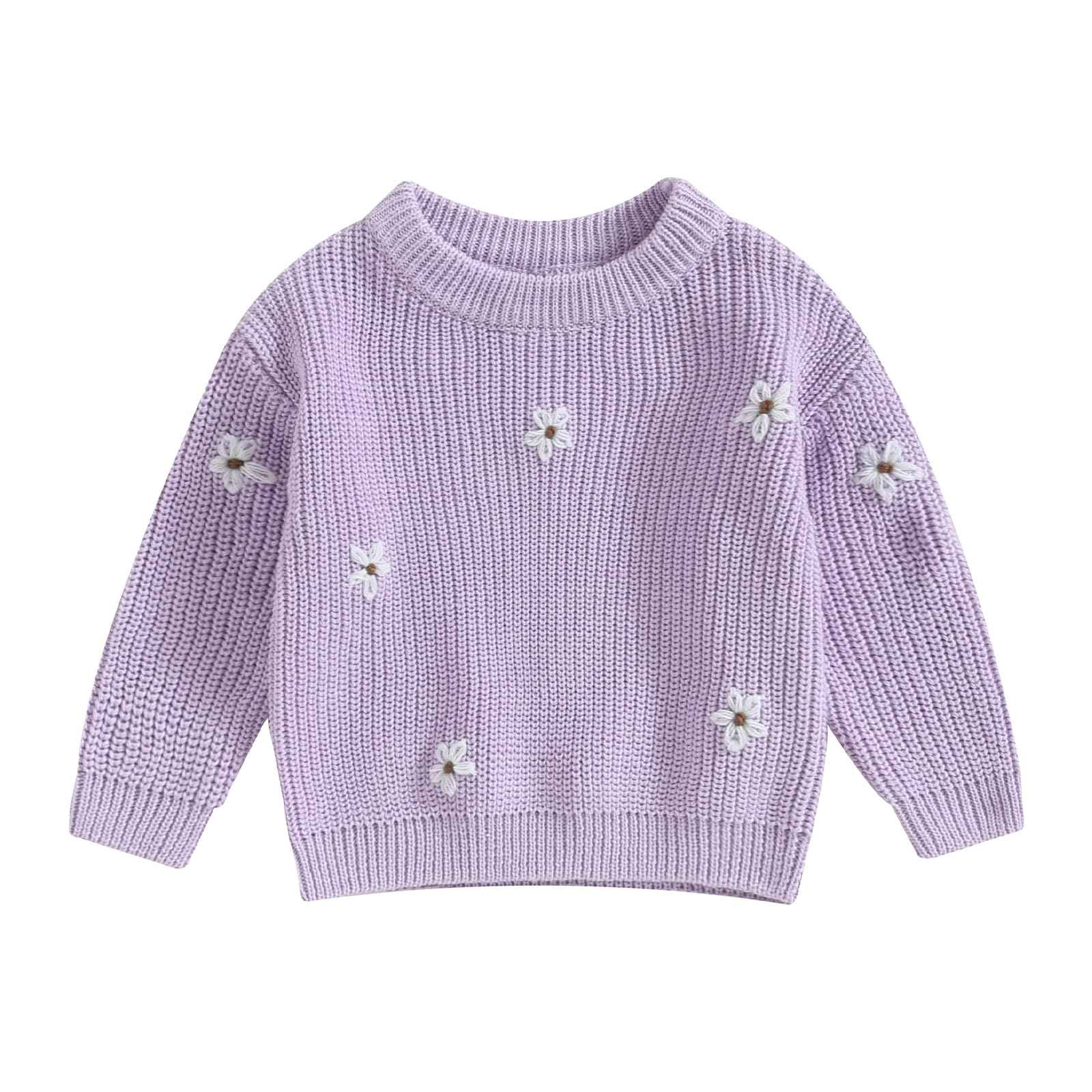 Geagodelia Baby Mädchen Gestrickt Pullover Langarm Rundhalsausschnitt Blume Winter Warm Gerippt Stricken Klobig Top Weich Kleinkind Kleidung Herbst Outwear
