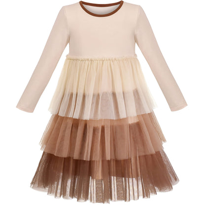 Girls' Long-Sleeve Tutu Skirt Tie Party Size 110–146