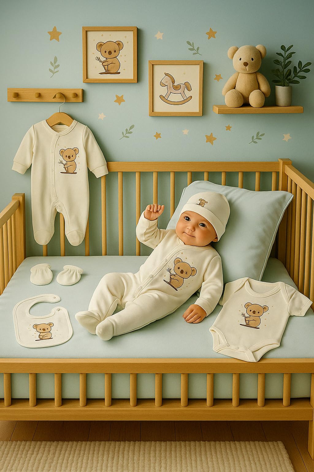 Newborn Baby Gift Set 100% Natural Cotton First Equipment Unisex Clothing Gift Set Baby Equipment for Babies 0-4 Months, koala