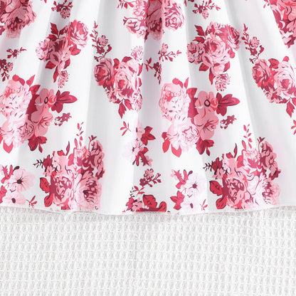 Codkkre Mädchen Kleid Blumen Bowknot Kinder Kleider Rüschenärmel A-Linie Mädchen Kleid Sommer Ostern Mädchen Kleid Rundhals 104 110 116 122 128
