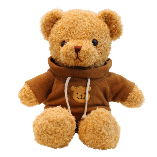 TROYSINC Teddy Bear Soft Fur Teddy Bear with Hood Paw Print Plush Toy Cuddly Toy Stuffed Toy Gift (Red, 30 cm)