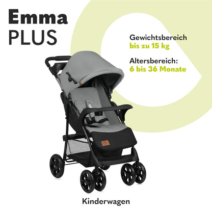 LIONELO Emma Plus Kinderwagen bis zu 15 kg, Kindersportwagen, leicht modern klein Buggy mit Liegeposition, zusammenklappbar, große Räder, großer Korb, Tasche Stone