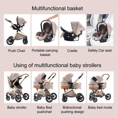 BEBBY 3-in-1 Kinderwagen KombiKinderwagen-Set 2-in-1 Buggy faltbar Luxus Hochlandschaft Neugeborenes Tragbarer Kinderwagen Zusammenklappbarer Kinderwagen Kinderwagen Travel System (D2-DEEPGREY)