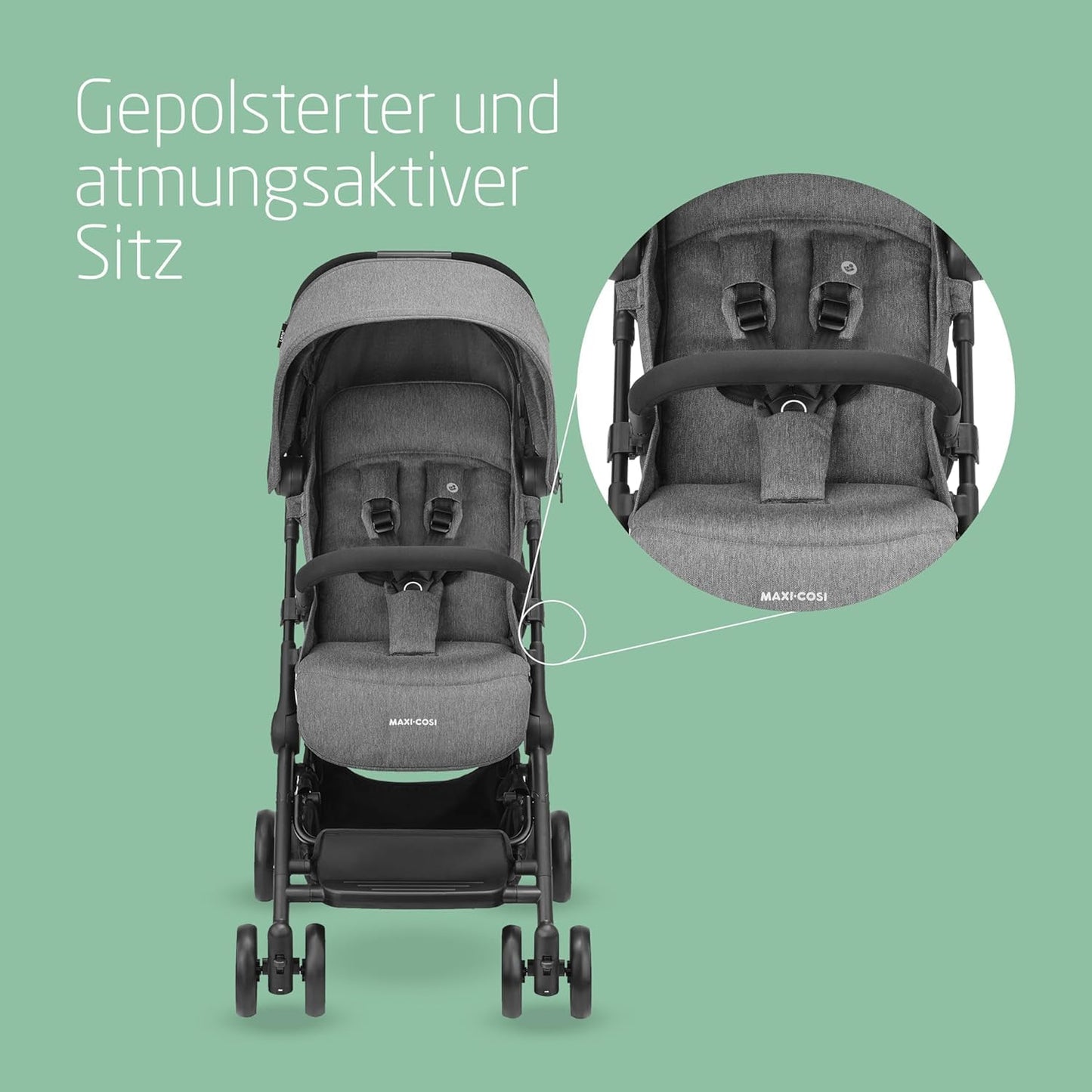 Maxi-Cosi Lara2 Baby Kinderwagen, 0–4 Jahre, 0–22 kg, federleichter, kompakter Buggy, 3 Liegepositionen, flache Liegeposition, klein zusammenklappbar, Schultergurt, Essential Black - Meloni2