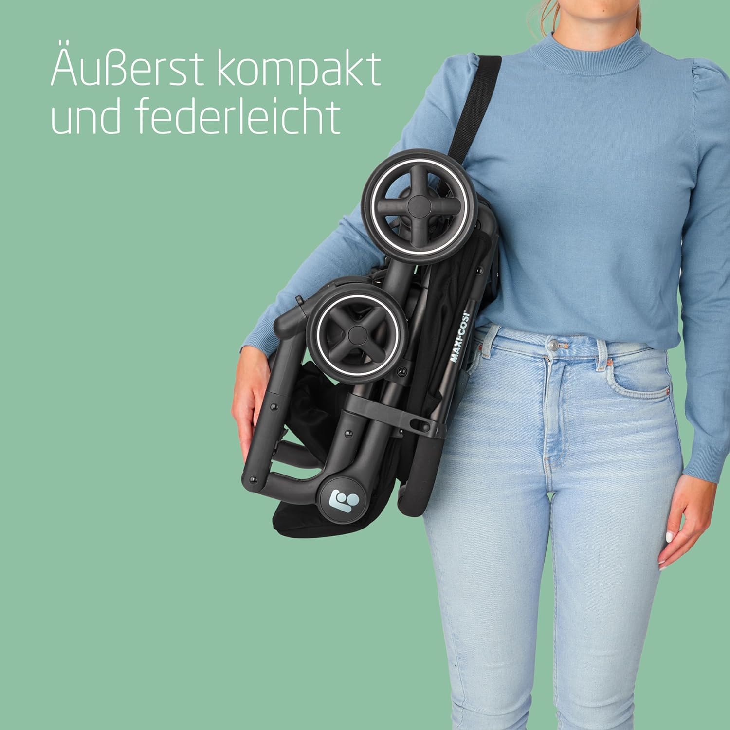 Maxi-Cosi Lara2 Baby Kinderwagen, 0–4 Jahre, 0–22 kg, federleichter, kompakter Buggy, 3 Liegepositionen, flache Liegeposition, klein zusammenklappbar, Schultergurt, Essential Black - Meloni2