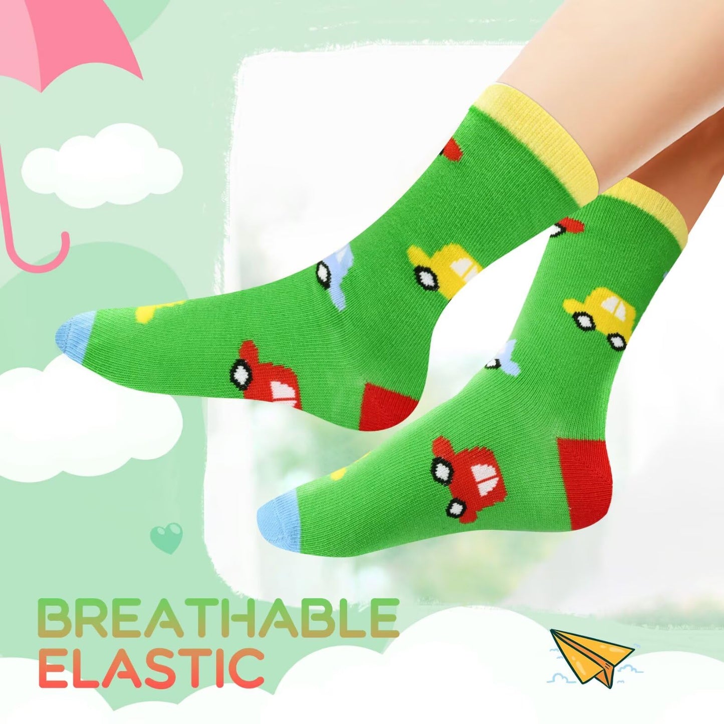 TUUHAW 10 Paar Kinder Socken für Mädchen und Jungen Socken Mit Motiv Schulkind Baumwolle Socken Bunt Gr. 23-38