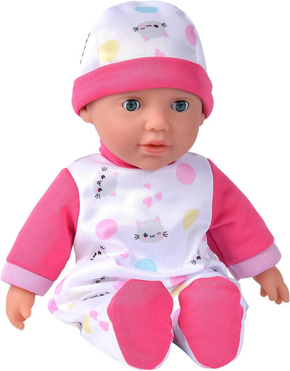 Simba 105140004 - Laura Cutie, Weichkörperpuppe mit Schlafaugen im süßen Kätzchenstrampler, 5 Sounds, 30cm, ab 12 Monaten