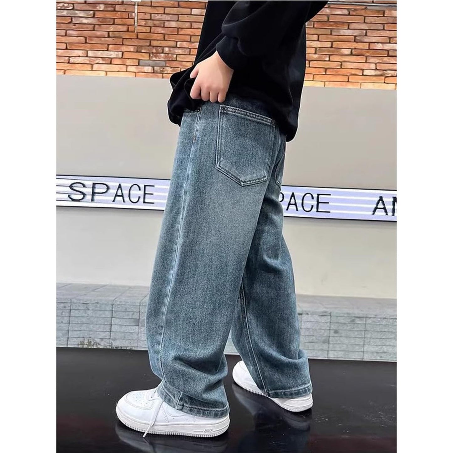 Children's Baggy Jeans Boys Wide Leg Jeans Loose Fit Denim Vintage Trousers Casual Wide Leg Jeans Streetwear Outdoor Vintage Loose Fit Baggy Jogging Bottoms Boys Black Trousers Cargo Trousers Pants