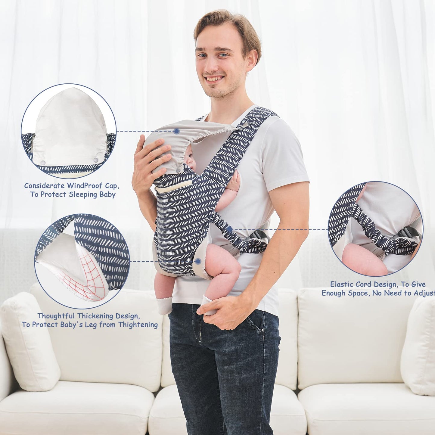 longdafei Babytrage, ergonomisches Design-Babytragetuch Cabrio mit atmungsaktivem Air-Mesh und verstellbaren Schnallen Baby Trage für Kleinkinder und Neugeborene