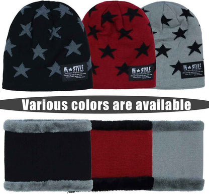 Momoon Thick Beanie Hat + Scarf Set Winter Warm Snow Knit Skull Cap for Children Boys Girls (Suitable for 6-14 Years) -