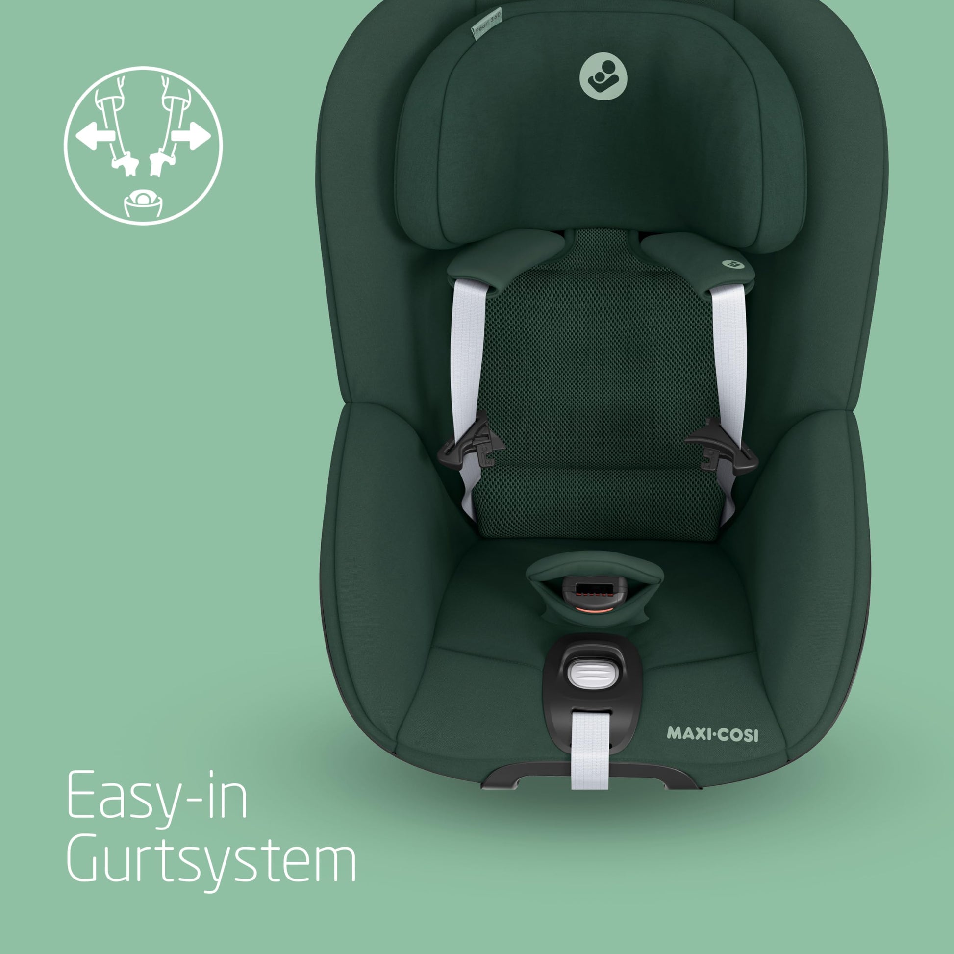 Maxi-Cosi Pebble 360 i-Size Babyschale Drehbar, Neugeborenen Autositz 360 Grad, 0–15 Monate (40–83 cm), Drehung mit einer, ClimaFlow, Easy-In-Gurt, G-CELL Seitenaufprallschutz, Essential Green - Meloni2