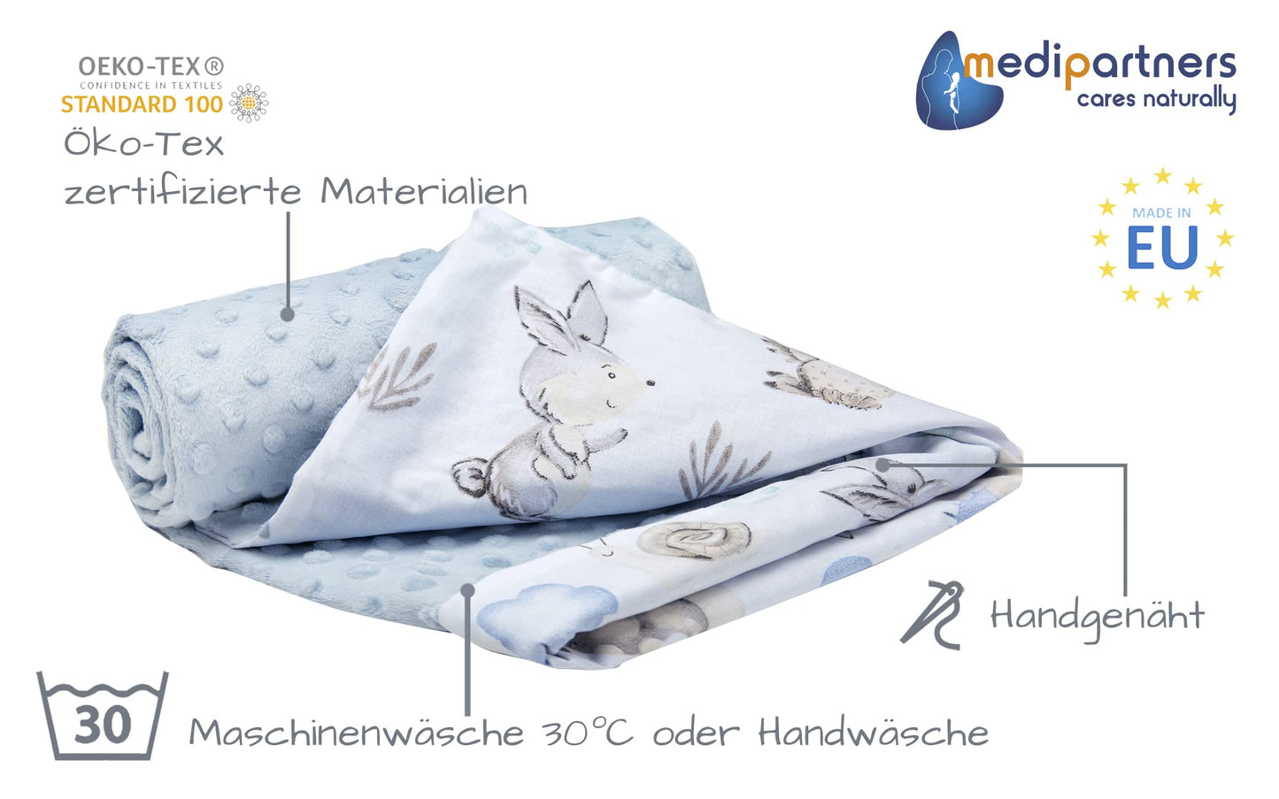 Medi Partners Babydecken Baby 100% Baumwolle Krabbeldecke Babydecke 75x100cm doppelseitig Kinderbett Minky Kuscheldecke Kinderwagen (REH mit grauem Minky)