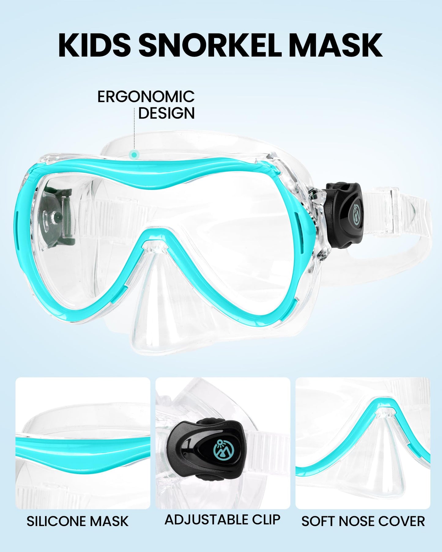 OutdoorMaster Marlin Children's Snorkel Set, Adjustable Strap, Dry Top Diving Mask, Anti-Fog Snorkel Mask, Children's Swimming Goggles for Boys and Girls, Age 4-14