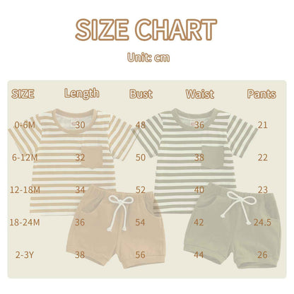 Baby Sommerkleidung Jungen Neugeborene Set Kurzarm Streifen T-Shirt und Casual Hose mit Taschen Sommer 2Pcs Outfits Kleinkind Bekleidungsset