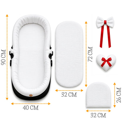 Stubenwagen Umrandung aus Musselin Baumwolle – Nestchen für Babywanne Kinderwagen und Buggy Atmungsaktiv – Schonbezug Set 3-teilig mit Kissen und Einlage für Neugeborene Gefieder