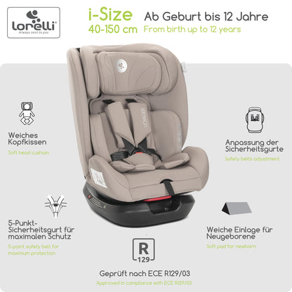 Lorelli Auto Kindersitz Voyager, Mitwachsender Autositz i-Size 40-150cm - Gruppe 0+/1/2/3 (0-36 kg), Babysitz ab Geburt, 5-Punkt-Gurt, Einstellbare Kopfstütze (Rosa) - Meloni2