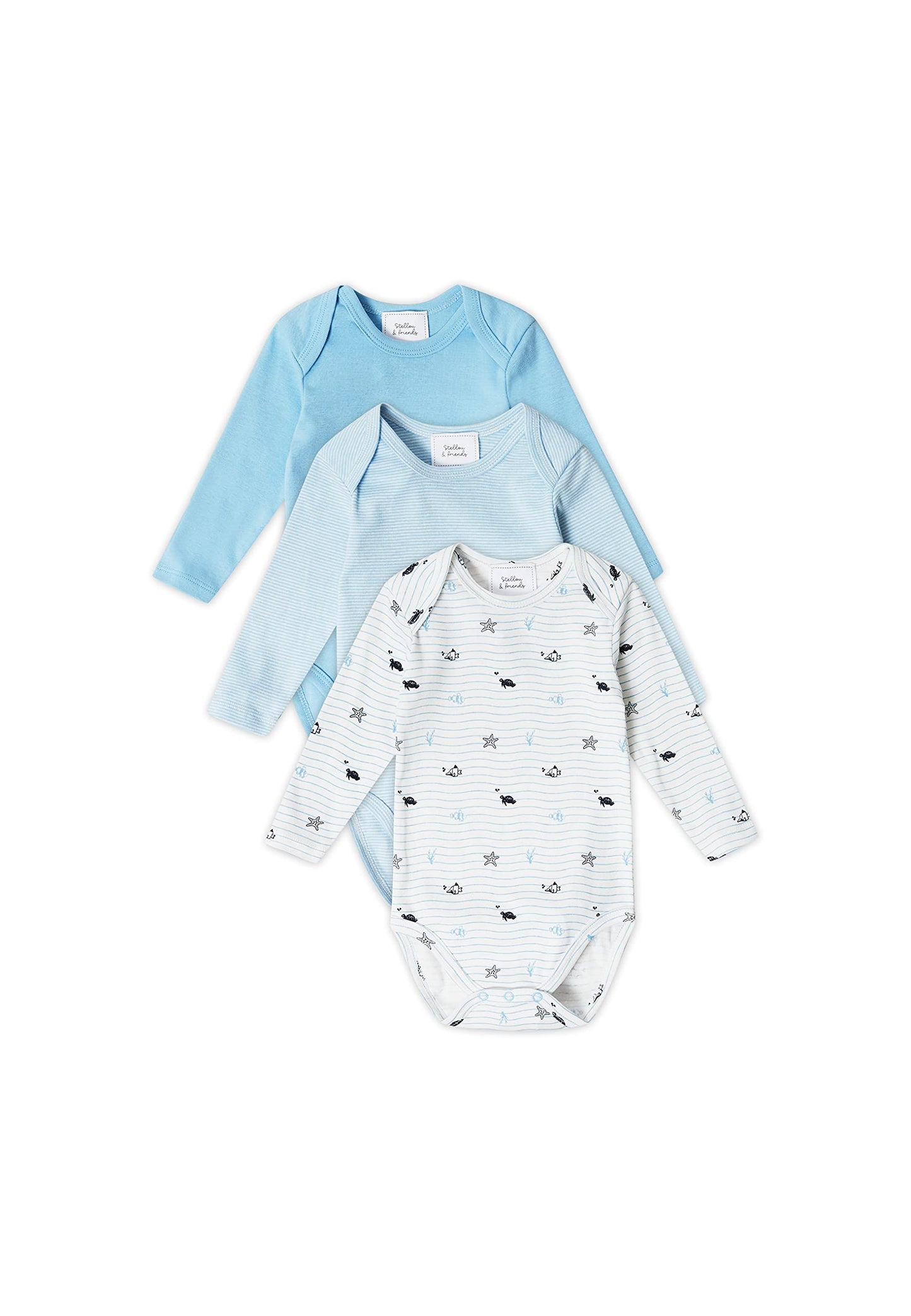 Stellou & friends Baby Body, 100% Bio-Baumwoll Wickelbody 3er MultiSet, kuschelweiche und hochwertige Kinder Kleidung für Jungs und Mädchen, Langarm & Kurzarm-body, OEKO-TEX 100 Zertifiziert