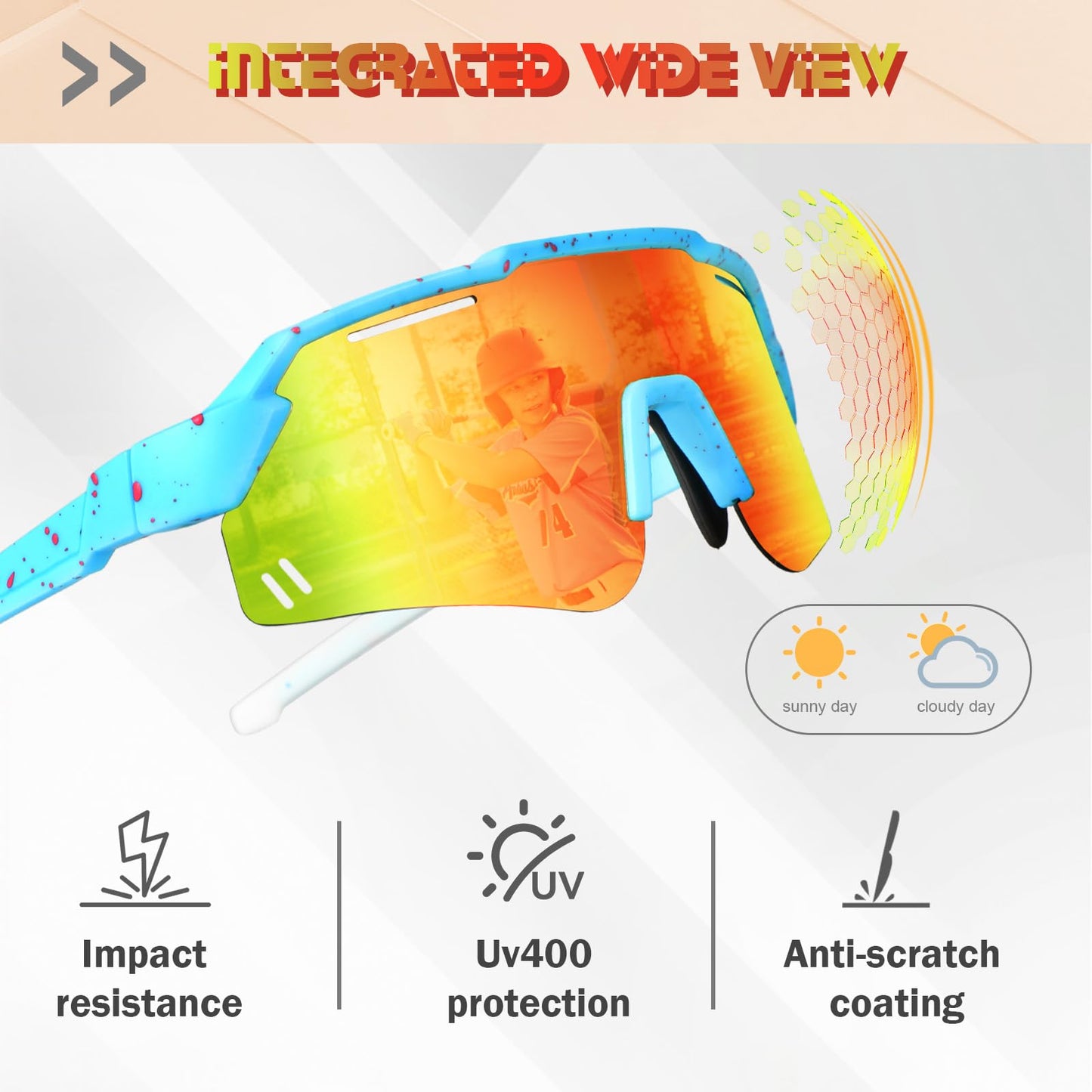 Beipegin Sonnenbrille Kinder Polarisierte UV400 Schutz Jugendliche Fahrradbrille Sportbrille Schnelle Brille Sonnenstrahlen Radfahren Sonnenbrillen für Teens Jungen Mädchen