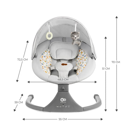 Kinderkraft LUMI 2 Babywippe, Elektrische Babyschaukel, Von der Geburt bis 9 Monate, Höhenverstellbar, 5 Schaukelmodi, 12 Melodien, Bogen mit Spielzeug, Dunkelgrau