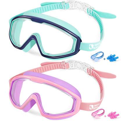 Water Space Swimming Goggles for Children 3-15, Panoramic View, Anti-Fog, No Leaking, Swimming Goggles for Swimming Pool and Beach