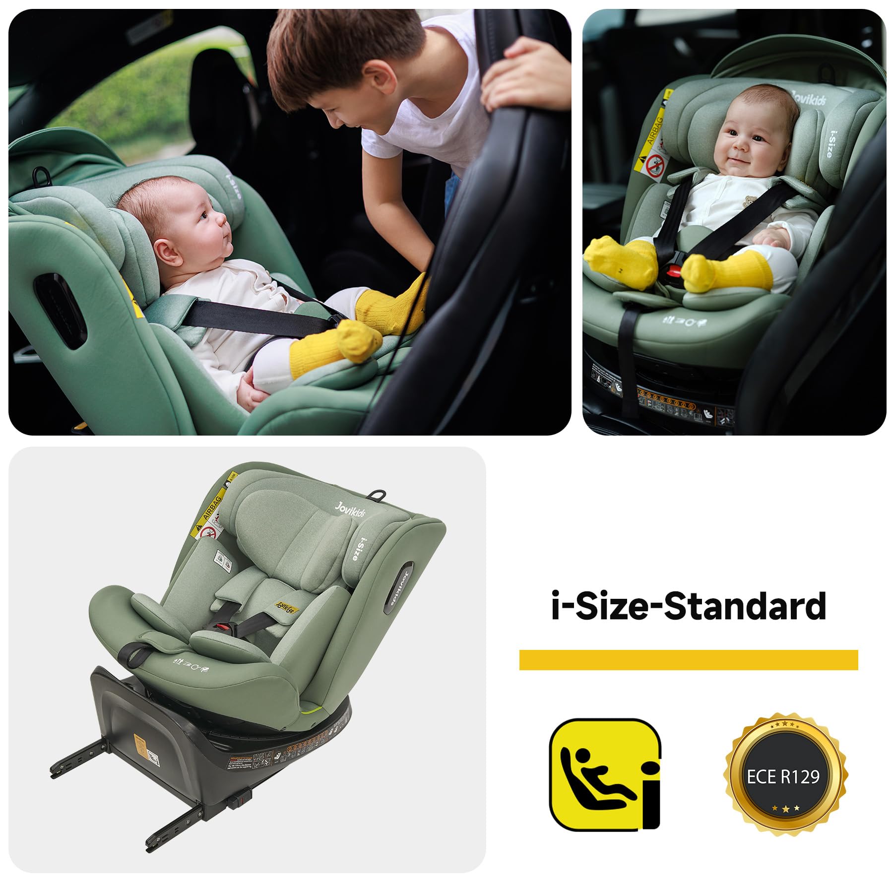Jovikids 360° Drehbar Kindersitz mit ISOFIX, i-Size 40-150cm(ab Geburt -12 Jahre) Baby Autositz Reboarder mit Liegefunktion & Abnehmbar Vordach, ECE R129 (Rosa) - Meloni2