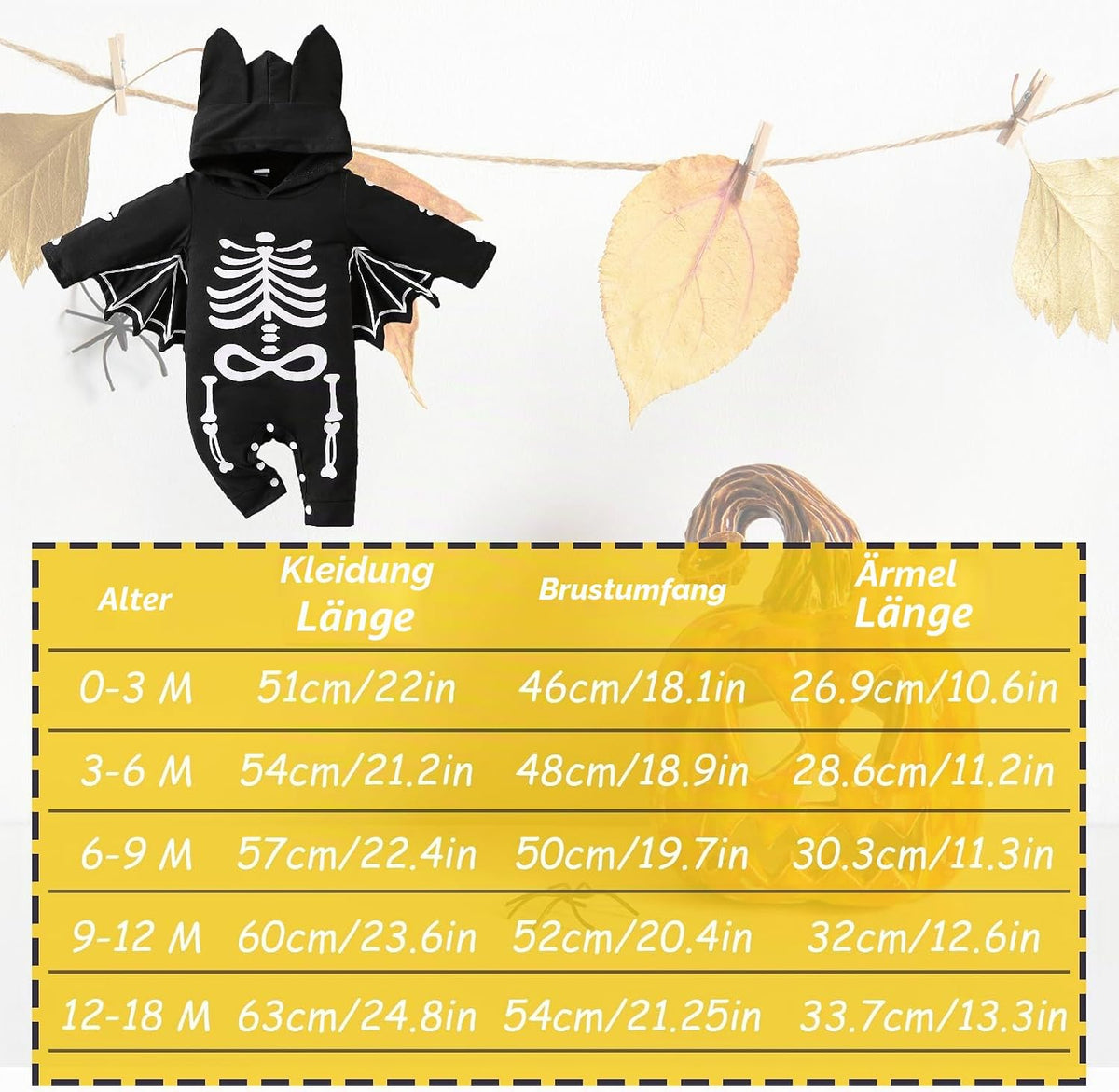 Halloween Kostüm Baby Fledermaus Skelett Strampler