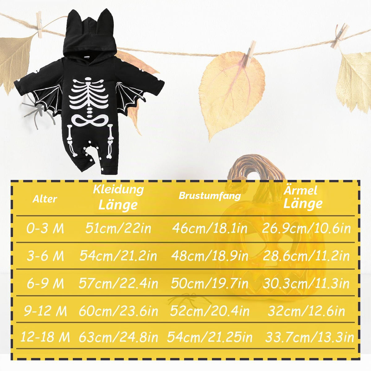 Halloween Kostüm Baby Fledermaus Skelett Strampler