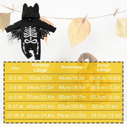 Halloween Kostüm Baby Fledermaus Skelett Strampler
