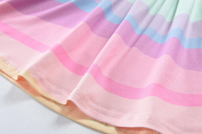 EULLA Kinder Mädchen Kleid Kurzarm Lässig A-Linie Regenbogenstreifen Erdbeere Marienkäfer Schmetterling Kleider Gr.92 98 104 110 116 122
