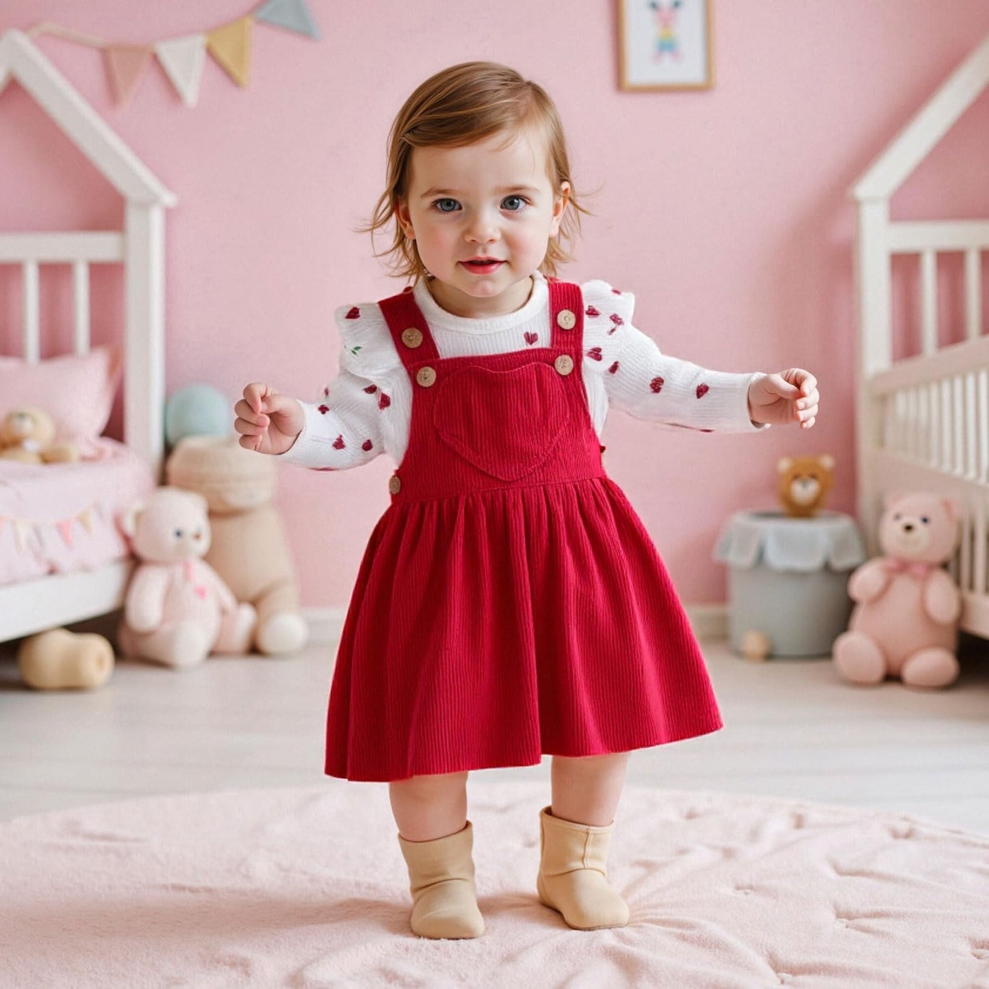 Baby Kleidung Mädchen Neugeborene Kleidung Rüschen Baby Strampler Hosenträger Rock Kleidung Sets für Baby Mädchen Valentinstag Baby Geschenk Babys Valentinstag Outfit Mädchen 0-18 Monate