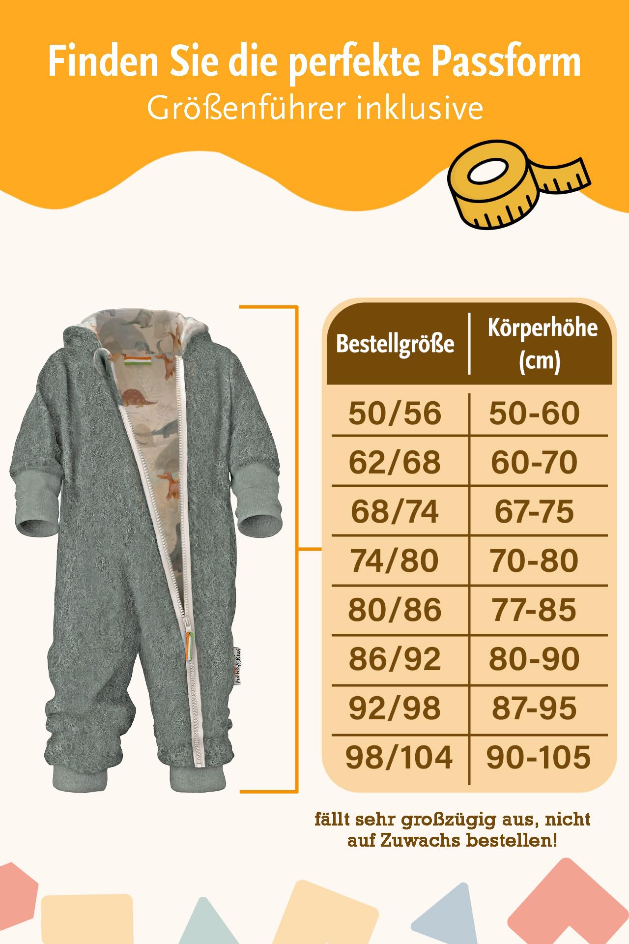 Fuchs & Kiwi Walkoverall Baby Boys - Natural Virgin Wool & Jersey Lining - Oeko-Tex, Skin-Friendly - Handmade in Berlin - Wool Walk Overall Baby & Toddler - Winter & Autumn
