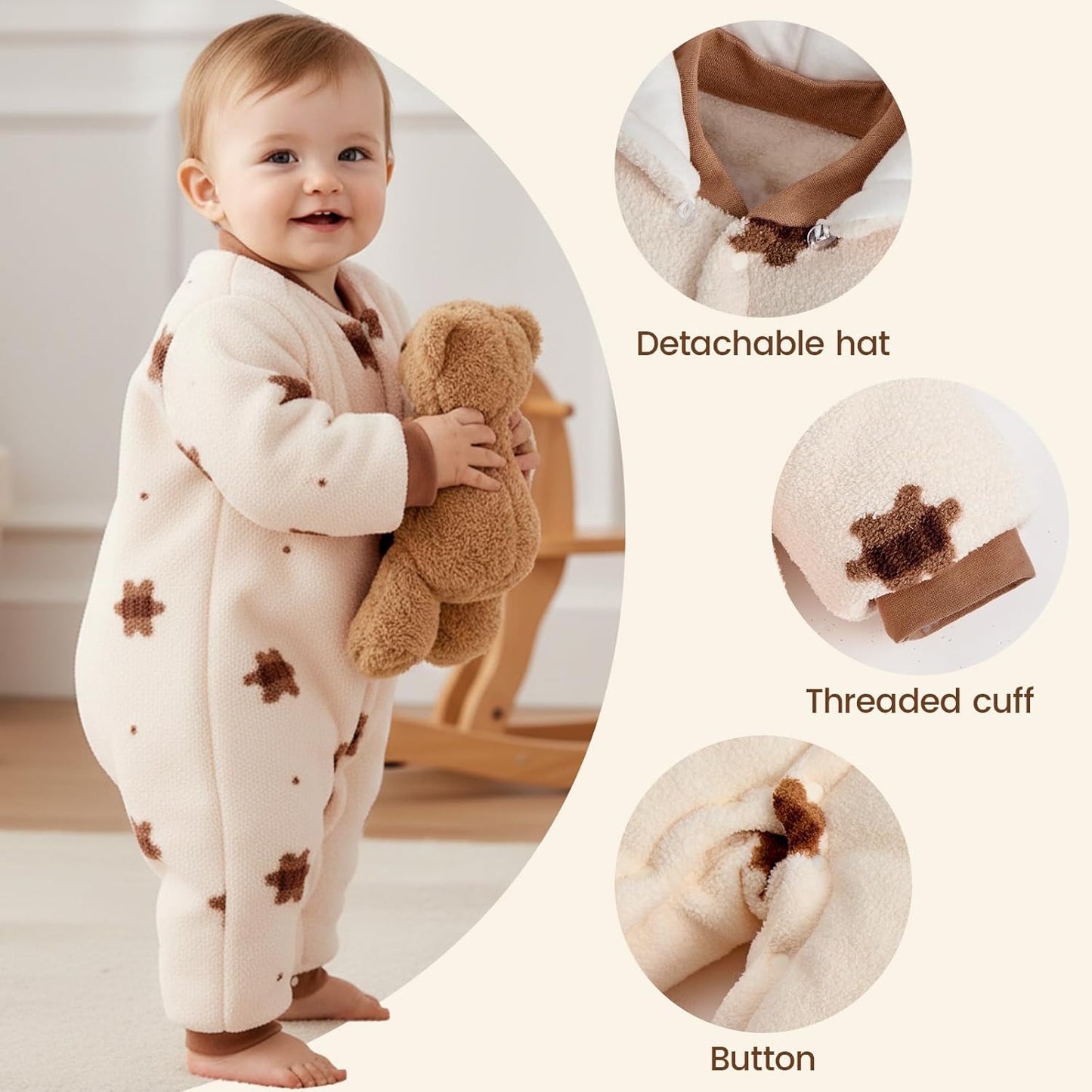 Baby Winter Schneeanzug Neugeborenen Winter Strampler mit Kapuze Fleece Winteranzug Kinder Mädchen Jungen Langarm Overall für 0-12 Monate