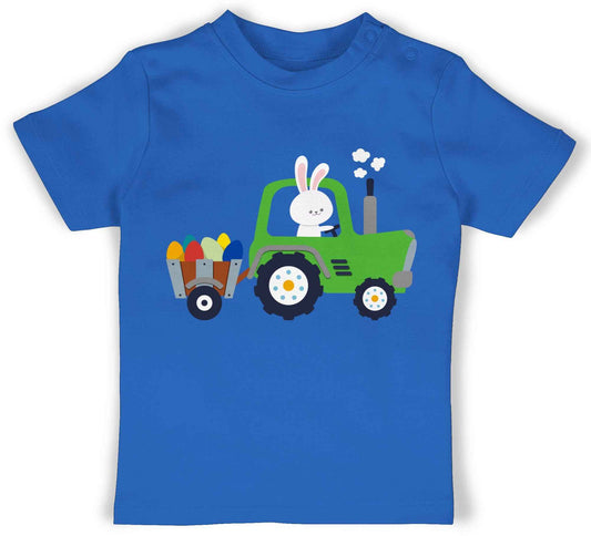 Baby T-Shirt Mädchen Jungen - Ostergeschenke Ostern Traktor Hase Ostereier Monate Royalblau Hasen Shirt BZ02