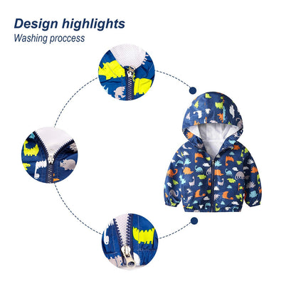 JinBei Jacke Baby Junge Kinder Jacken Kapuzen Sweatjacke Kapuzenjacke Cartoon Aufdruck Jungen Winddicht Mantel Windjacke Übergangsjack Frühling Herbst Outwear Softshelljacke 1-7 Jahre